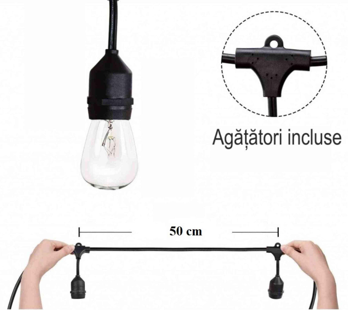Ghirlanda Luminoasa 5M cu 10 Pendule, E27, IP65, Interconectabila