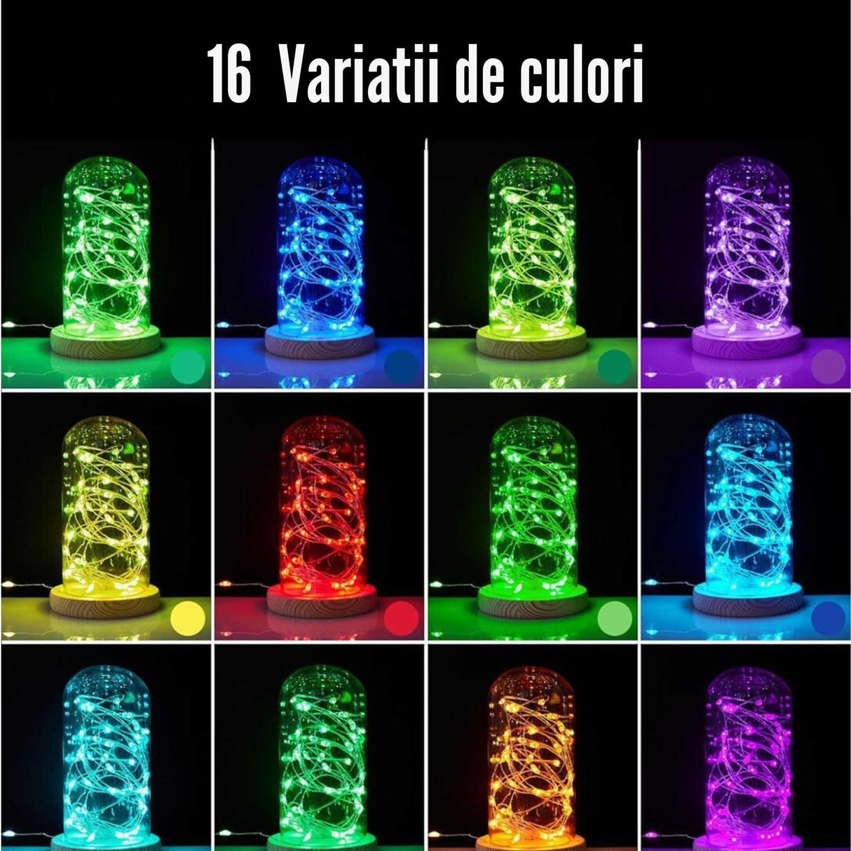 Ghirlanda Luminoasa Decorativa din Cupru 10M cu 100 LEDuri RGB, 16 Culori, cu Cablu USB si Telecomanda - SoLedlight