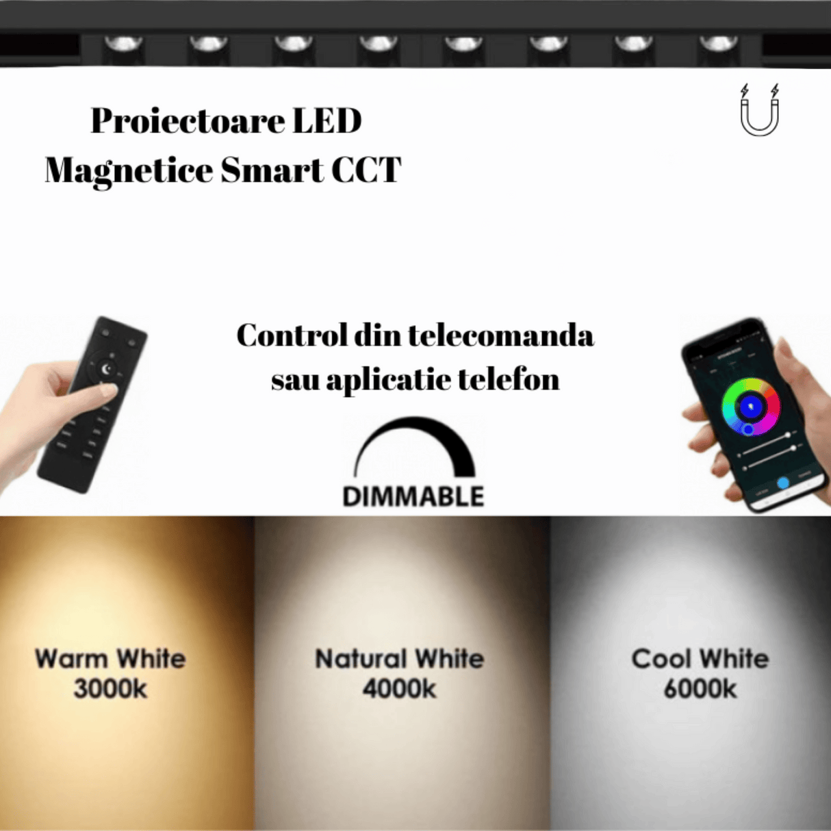 Proiector LED CCT Sina Magnetica 12W, Negru
