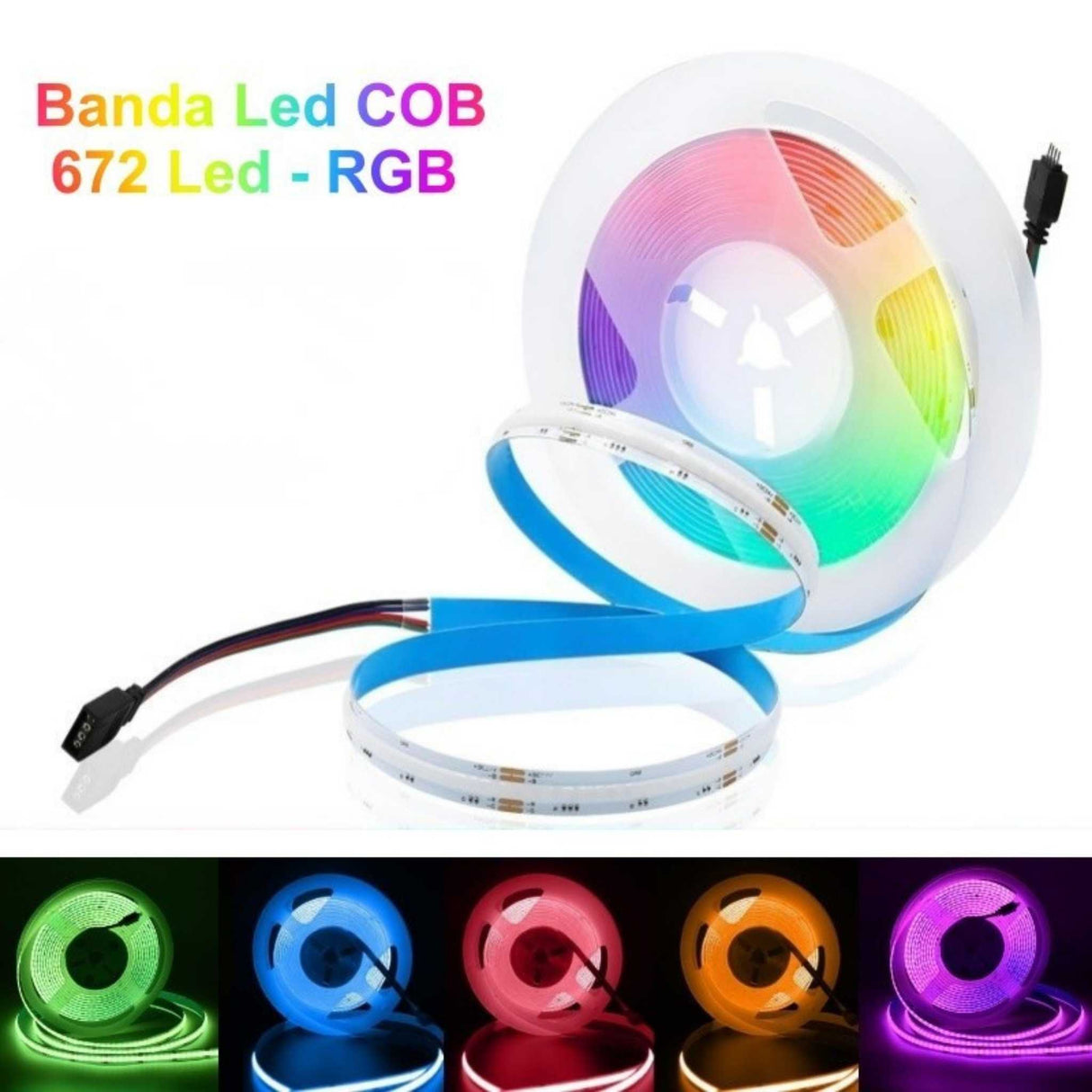 Banda LED Cob 672Led/m, 24V, 5M, 10W/m, 10mm, IP20, RGB, Multicolor