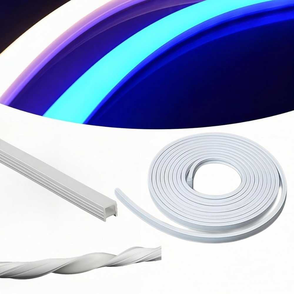 Kit Furtun LED Neon Flex 220V, 50M, 10W/m, 10x10mm, IP65, Albastru