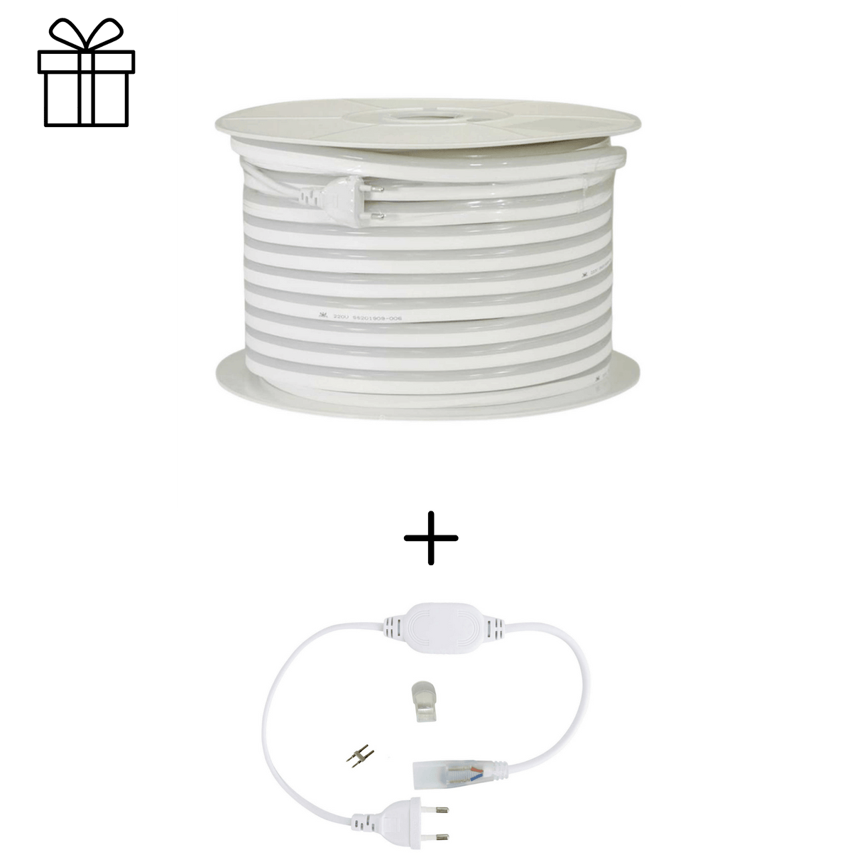 Kit Promo: Furtun LED Neon Flex 220V, 8W/m, IP65, 10 metri, Alb Rece 6000K