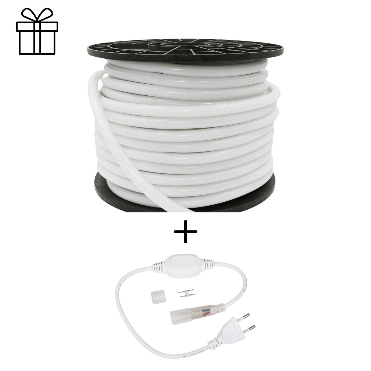 Kit Promo: Furtun LED Neon Flex Rotund 220V, 8W/m, IP65, 10 metri, Alb Cald 2800K