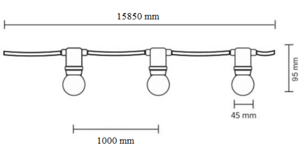 Ghirlanda Luminoasa 15M cu 15 Fasunguri E27, IP65, Interconectabila - Home Lights
