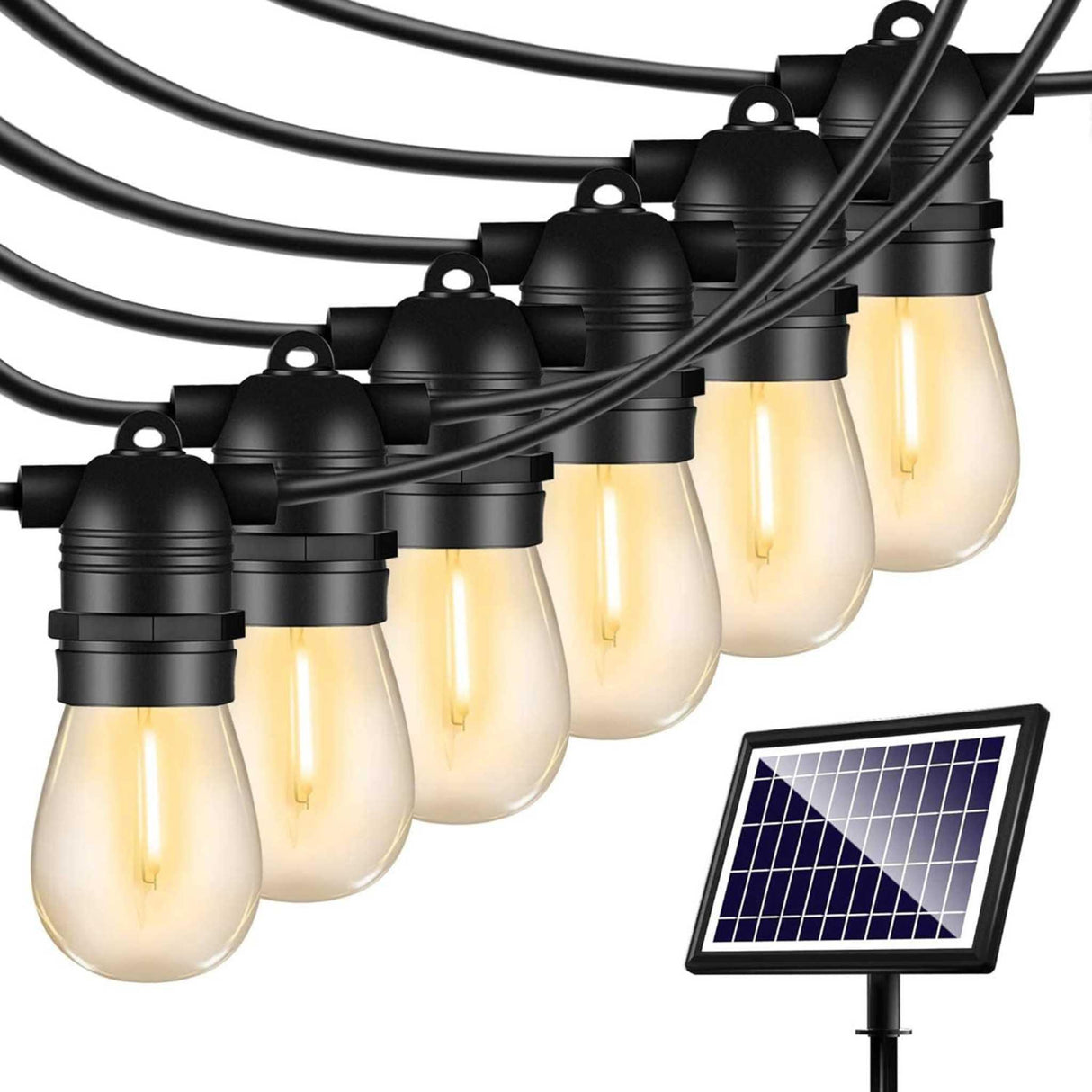 Ghirlanda Luminoasa Solara 15M cu 15 Becuri Led Transparente 1W, ST45, E27, IP65, de Exterior, Bec rezeva inclus