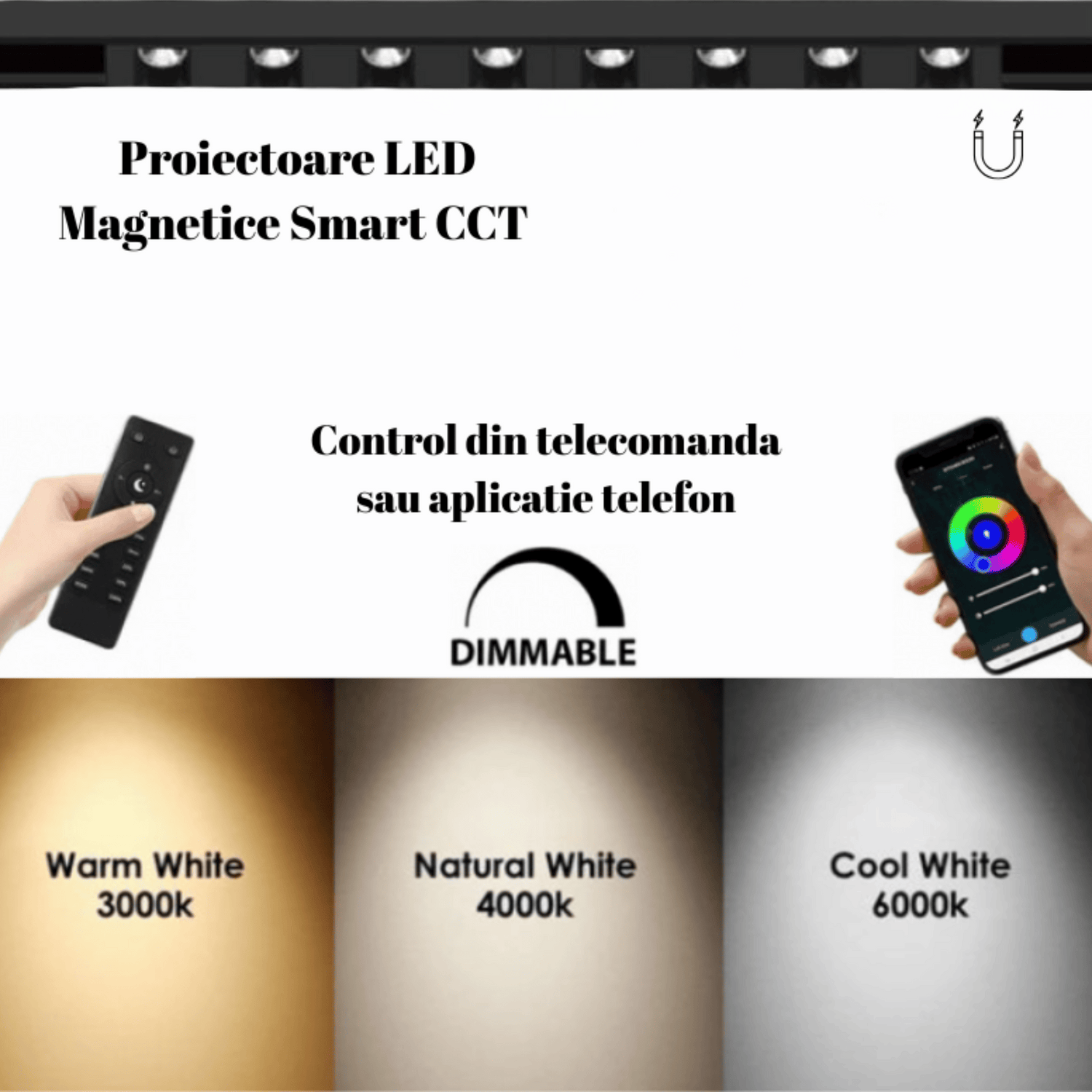 Proiector LED CCT Sina Magnetica 12W, Negru